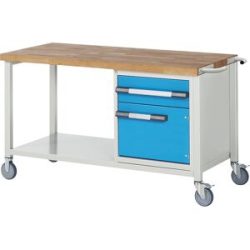 Fahrbare Werkbank Serie 8000, Gestellbauweise, 1 Schublade, 1 Tür, Ablageboden, BxT 1500 x 700 mm eurokraft pro