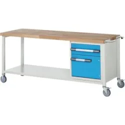 Fahrbare Werkbank Serie 8000, Gestellbauweise, 1 Schublade, 1 Tür, Ablageboden, BxT 2000 x 700 mm eurokraft pro