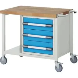 Fahrbare Werkbank Serie 8000, Gestellbauweise, 3 Schubladen, Ablageboden, BxT 1000 x 700 mm eurokraft pro