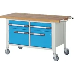 Fahrbare Werkbank Serie 8000, Gestellbauweise, 2 Schubladen, 2 Türen, BxT 1500 x 700 mm eurokraft pro