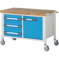 Fahrbare Werkbank Serie 8000, Gestellbauweise, 3 Schubladen, 1 Tür, BxT 1250 x 700 mm eurokraft pro