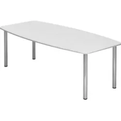 Hammerbacher Konferenztisch Silber, Weiß Chrom, Melaminharzbeschichtete Spanplatte KT22C 2.200 x 1.050 x 740 mm