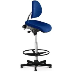 kaiserkraft Arbeitsstuhl AEGA, hohe Ausführung mit Bodengleitern und Fußring, Stoffbezug, blau, höhenverstellbar 670 - 930 mm