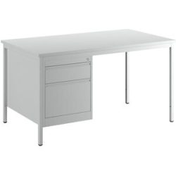 Meisterschreibtisch, lichtgrau, Schubladen 1 x 140 mm, 1 x 280 mm, BxT 1400 x 800 mm eurokraft basic