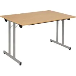 kaiserkraft Klapptisch STANDARD, Vierkant-Gestell mit Höhenausgleichsschrauben, 1200 x 800 mm, Gestell alufarben, Platte Buche-Dekor