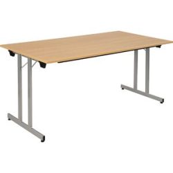 kaiserkraft Klapptisch STANDARD, Vierkant-Gestell mit Höhenausgleichsschrauben, 1600 x 800 mm, Gestell alufarben, Platte Buche-Dekor