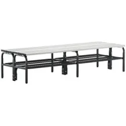 Umkleidebank, doppelseitig, Aluminiumleisten, Edelstahlgestell, Länge 2000 mm, mit Schuhrost Sypro