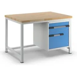 Werkbank, Gestellbauweise Serie 8000, 1 Schublade 180 mm, 1 Tür 360 mm, BxT 1250 x 900 mm eurokraft pro