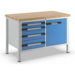 Werkbank, Gestellbauweise Serie 8000, 4 Schubladen: 2 x 90, 2 x 180 mm, 1 Tür 540 mm, BxT 1250 x 700 mm eurokraft pro