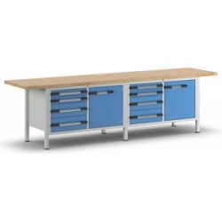 Werkbank, Gestellbauweise Serie 8000, 8 Schubladen: 4 x 90, 4 x 180 mm, 2 Türen 540 mm, BxT 3000 x 700 mm eurokraft pro
