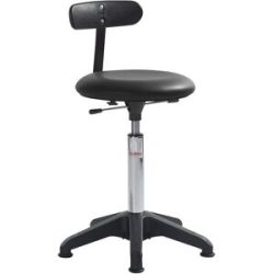 kaiserkraft Arbeitshocker, höhenverstellbar, mit Bodengleitern und Rückenlehne, schwarz, Höhe 520 - 710 mm