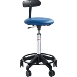 kaiserkraft Arbeitshocker, höhenverstellbar, mit Rollen und Rückenlehne, blau, Höhe 580 - 770 mm
