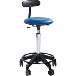 kaiserkraft Arbeitshocker, höhenverstellbar, mit Rollen und Rückenlehne, blau, Höhe 490 - 620 mm