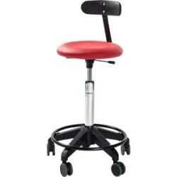kaiserkraft Arbeitshocker, höhenverstellbar, mit Rollen und Rückenlehne, rot, Höhe 490 - 620 mm