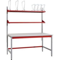 kaiserkraft Packtisch komplett BASIC, mit Aufsatzholmen, Karton-Magazinboard und Ablageboard, HxBxT 780 x 1600 x 900 mm