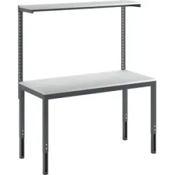 Höhenverstellbarer Arbeitstisch mit Etagenbord, höhenverstellbar 650 - 900 mm, BxT 1500 x 700 mm, Melaminplatte eurokraft basic