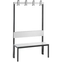 C+P Umkleidesitzbank Basic Plus, Länge 1.000 mm, einseitig, mit Rückenlehne, 4 Doppelhaken, schwarzgrau/weiss