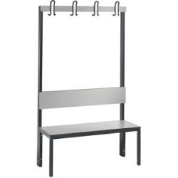 C+P Umkleidesitzbank Basic Plus, Länge 1.000 mm, einseitig, mit Rückenlehne, 4 Doppelhaken, schwarzgrau/silbergrau