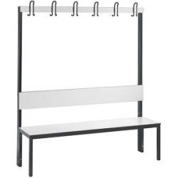 Garderobenbank Basic Plus, 1-seitig, Rückenlehne, ohne Schuhrost, Fussgestell schwarzgrau RAL 7021, B 1500 mm, Dekor weiss