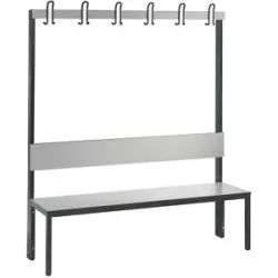 Garderobenbank Basic Plus, 1-seitig, Rückenlehne, ohne Schuhrost, Fussgestell schwarzgrau RAL 7021, B 1500 mm, Dekor silbergrau