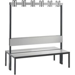 Garderobenbank Basic Plus, 2-seitig, Rückenlehne, ohne Schuhrost, Fussgestell schwarzgrau RAL 7021, B 1500 mm, Dekor silbergrau