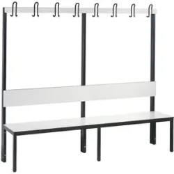 Garderobenbank Basic Plus, 1-seitig, Rückenlehne, ohne Schuhrost, Fussgestell schwarzgrau RAL 7021, B 1960 mm, Dekor weiss