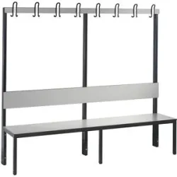 C+P Umkleidesitzbank Basic Plus, Länge 1.960 mm, einseitig, mit Rückenlehne, 8 Doppelhaken, schwarzgrau/silbergrau