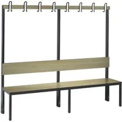 C+P Umkleidesitzbank Basic Plus, Länge 1.960 mm, einseitig, mit Rückenlehne, 8 Doppelhaken, schwarzgrau/Eiche Sereno