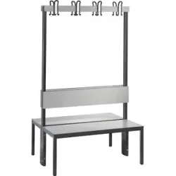 Garderobenbank Basic Plus, 2-seitig, Rückenlehne, ohne Schuhrost, Fussgestell schwarzgrau RAL 7021, B 1000 mm, Dekor silbergrau