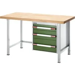 Höhenverstellbare Werkbank, Gestellbauweise, 3 Schubladen, Breite 750 mm, lichtgrau / grün eurokraft pro