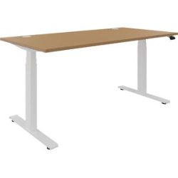 kaiserkraft Schreibtisch BOTTOM-UP, elektrisch höhenverstellbar, gerade, BxT 1600 x 800 mm, Buche/weiß