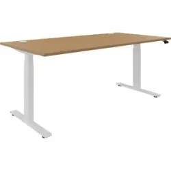 kaiserkraft Schreibtisch BOTTOM-UP, elektrisch höhenverstellbar, gerade, BxT 1800 x 900 mm, Buche/weiß