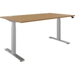 kaiserkraft Schreibtisch BOTTOM-UP, elektrisch höhenverstellbar, gerade, BxT 1600 x 900 mm, Buche/silber