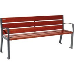 Holzsitzbank SILAOS® mit Rückenlehne, Höhe 866 mm, Länge 1800 mm, anthrazitgrau, mahagoni PROCITY