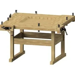 Hobelbank mit 4 Arbeitsplätzen, mit 4 Paar Rechteckbankhaken, HxBxT 880 x 1620 x 1620 mm ANKE