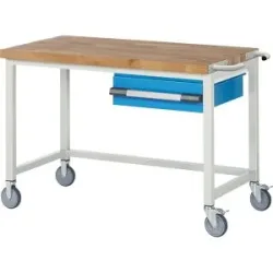 Fahrbare Werkbank Serie 8000, Gestellbauweise, 1 Hängeschublade, BxT 1250 x 700 mm eurokraft pro