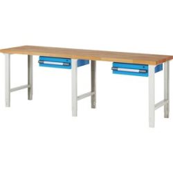 Werkbank, Baukastensystem Serie 7000, 2 Hängeschubladen, BxT 2500 x 700 mm eurokraft pro