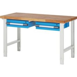 Werkbank, Baukastensystem Serie 7000, 2 Hängeschubladen, BxT 1500 x 700 mm eurokraft pro