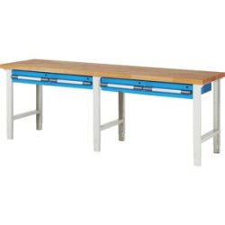 Werkbank, Baukastensystem Serie 7000, 4 Hängeschubladen, BxT 2500 x 700 mm eurokraft pro