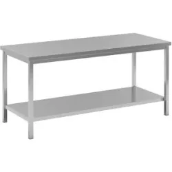 Edelstahl-Arbeitstisch, 1 Fachboden voll, Breite 1800 mm eurokraft basic