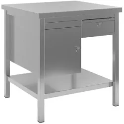 Edelstahl-Arbeitstisch, 1 Unterbauschrank, 1 Schublade, 1 Fachboden voll, Breite 800 mm eurokraft basic