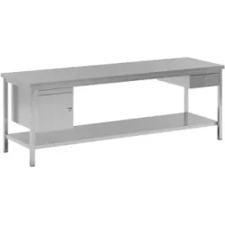 Edelstahl-Arbeitstisch, 1 Unterbauschrank, 1 Schublade, 1 Fachboden voll, Breite 2400 mm eurokraft basic