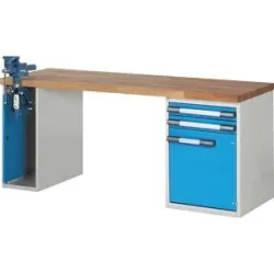 Werkbank, Baukastensystem Serie 7000, 2 Schubladen, 1 Tür, 1 Schraubstock (Klapp-Lift) linksseitig, BxT 2000 x 700 mm eurokraft pro