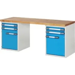 Werkbank, Baukastensystem Serie 7000, 4 Schubladen, 2 Türen, BxT 2000 x 700 mm eurokraft pro