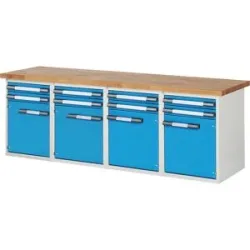 Werkbank, Baukastensystem Serie 7000, 8 Schubladen, 4 Türen, BxT 2500 x 700 mm eurokraft pro