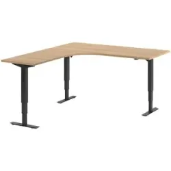 kaiserkraft Schreibtisch Atlanta, elektrisch höhenverstellbar, L-Form, BxT 1800 x 2000 mm, Buche/schwarz, links