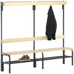 Umkleidebank mit Hakenleisten, einseitig, 4 Haken 1500 mm, anthrazit, Schuhrost Sypro