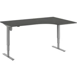 kaiserkraft Schreibtisch Atlanta, elektrisch höhenverstellbar, Ecke, BxT 1800 x 1200 mm, dunkelgrau/silber, rechts