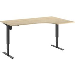 kaiserkraft Schreibtisch Atlanta, elektrisch höhenverstellbar, Ecke, BxT 1800 x 1200 mm, Eiche/schwarz, rechts