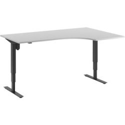 kaiserkraft Schreibtisch Atlanta, elektrisch höhenverstellbar, Ecke, BxT 1800 x 1200 mm, lichtgrau/schwarz, rechts